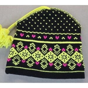 Igloos 100%‎ Wool Beanie Cap Tassel Neons Winter Geometric